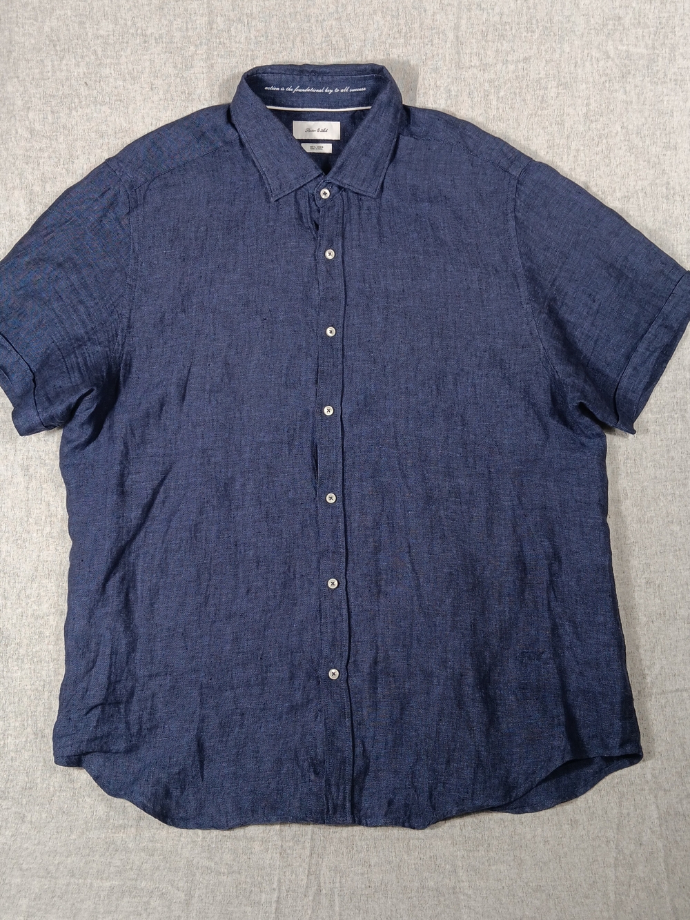 Porter & Ash 100% Linen Button Down Navy Blue Minimalist Shirt Size XL